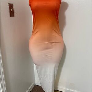 Chic Ombre Maxi Dress in Orange and White NWOT Large